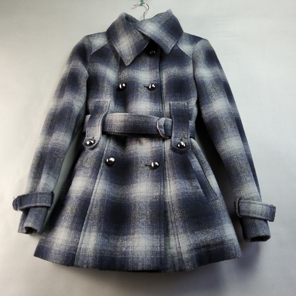 MISS SIXTY Wmns XS Wool Blend Blue Plaid Double Breast Jacket Coat ClassicCore - Picture 3 of 15